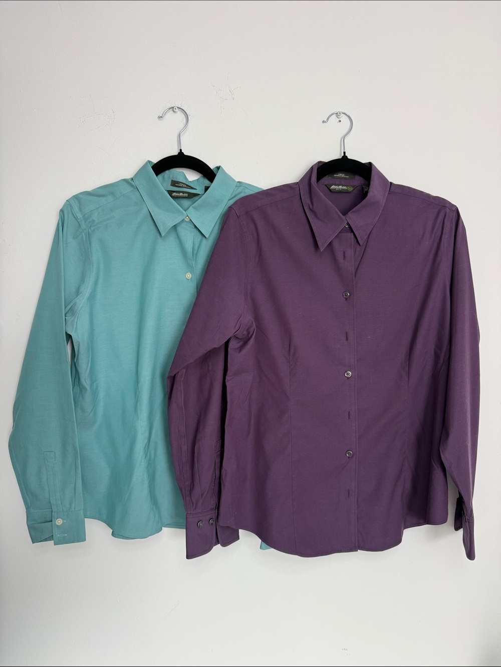 2x Eddie Bauer Teal & Purple Button-Front Blouses